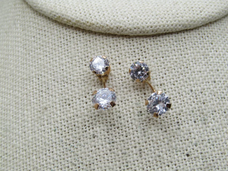 Gold Stud Earrings For Wedding-14kt CZ Curved Illusion Earrings, Pierced, Ross & Simon, 1990's-2000's in original box