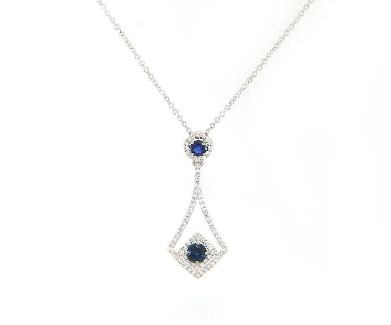 Custom Couple Necklaces -0.50ctw Sapphire and 0.25ctw Diamond Frame Kite Pendant Necklace in 14K