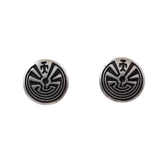 Luxury Gold Earrings-Round "Maze" Hopi Overlay Earrings