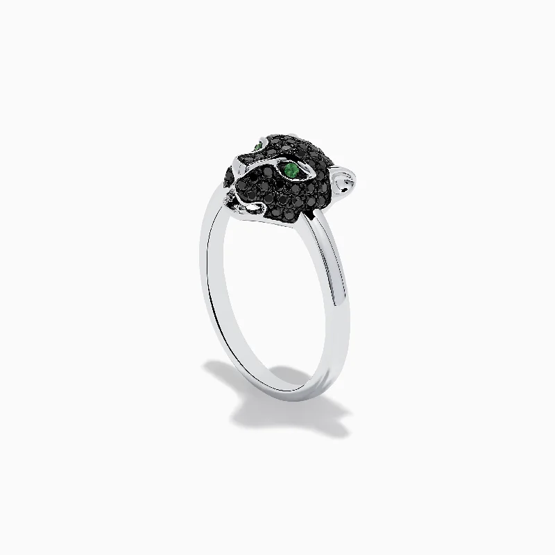 Platinum rings-Signature 14K White Gold Black Diamond Panther Ring