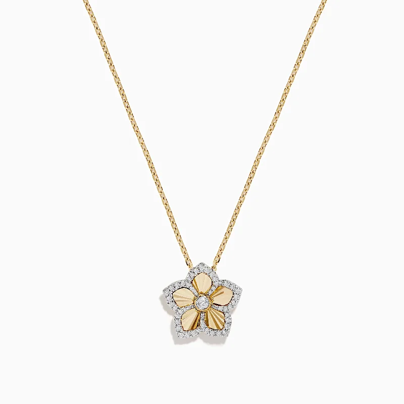 Handmade Silver Necklaces -Nature 14K Yellow Gold Diamond Flower Necklace