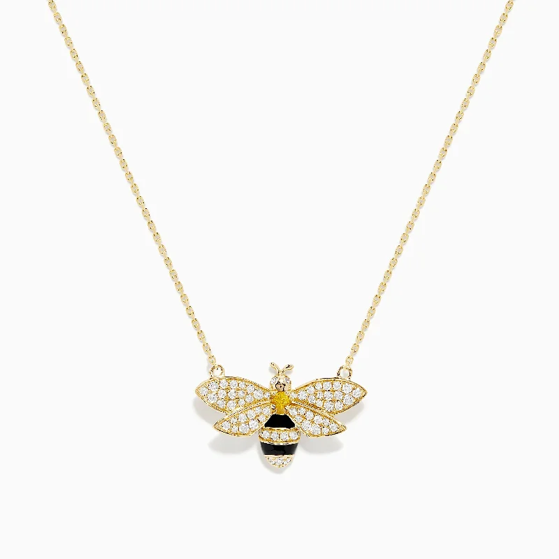 Moon Necklaces -Nature 14K Yellow Gold Diamond and Yellow Sapphire Bee Necklace