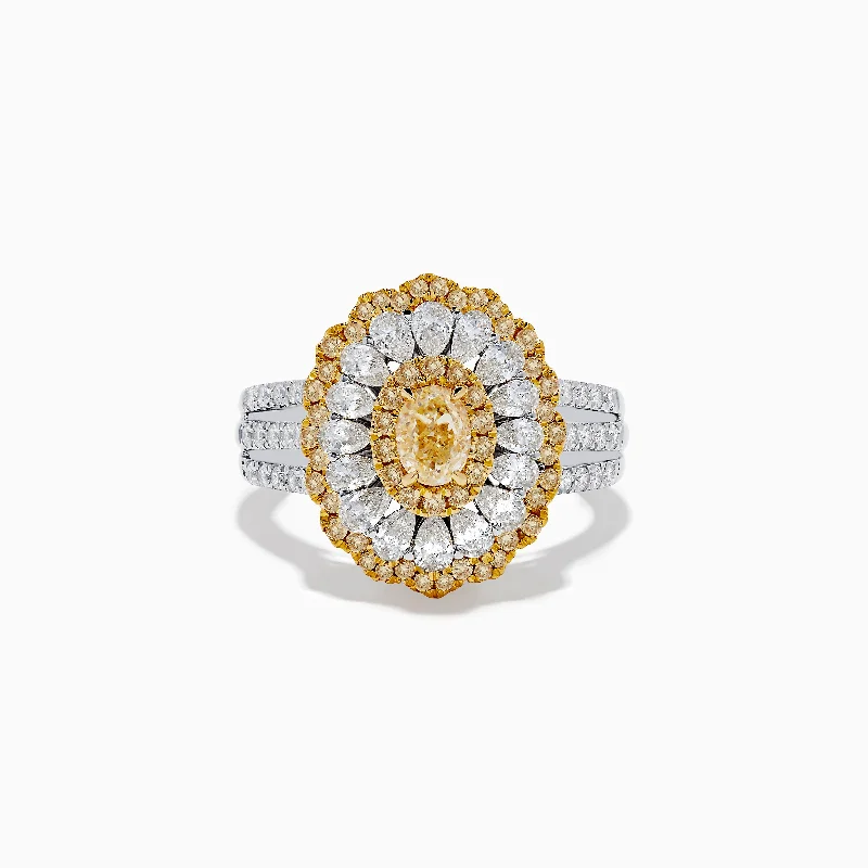 Personalized wedding rings-Canare 18K Two-Tone Yellow and White Diamond Layered Oval Halo Ring