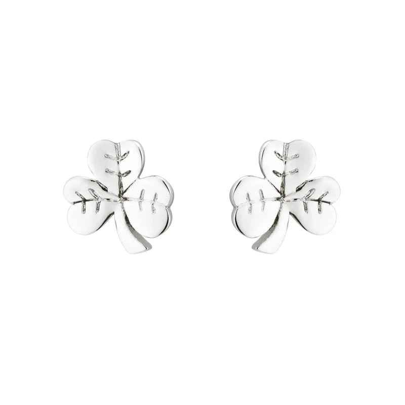 Square Earrings-Sterling Silver Shamrock Stud Earrings