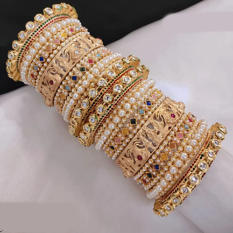 Simple Bangles For Formal Occasions-Lucentarts Jewellery Gold Plated Crystal Stone And Pearls Bangles Set