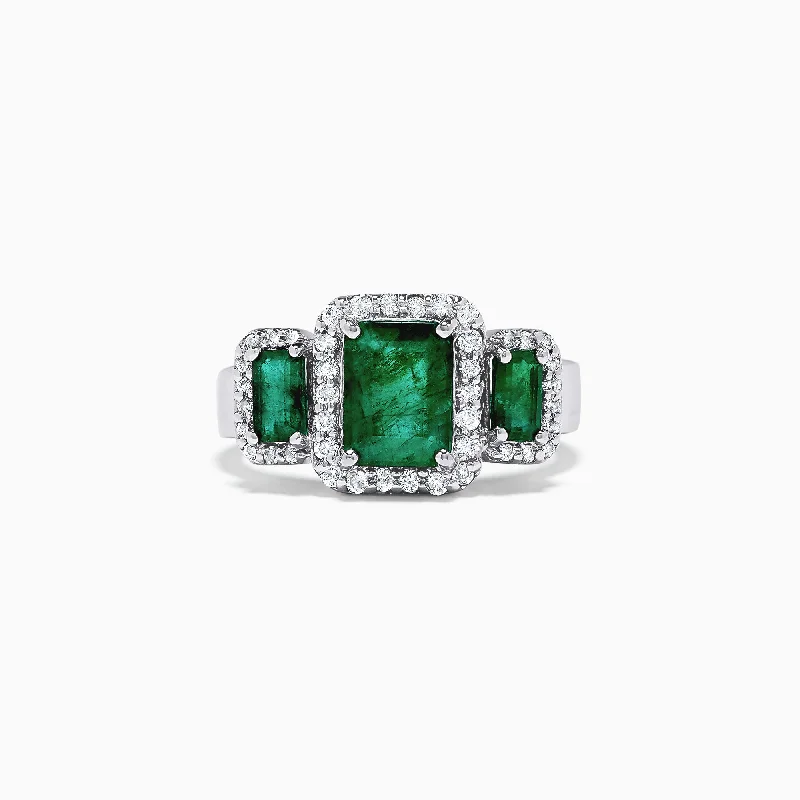 Luxury custom wedding rings with diamonds-14K White Gold Emerald and Diamond Ring, 2.27 TCW