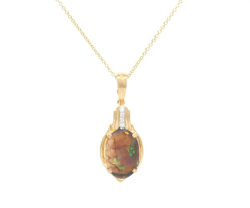 Personalized Heart Necklaces -1.25ct Oval Black Opal and 0.03ctw Diamond Pendant Necklace in 18K