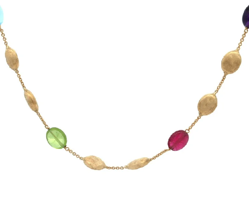 Wedding Necklaces -Marco Bicego Mixed Gemstone Station Necklace in 18K