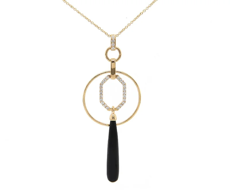 Gold Jewelry Necklaces -New Doves By Doron Paloma 10.24ct Onyx and 0.47ctw Diamond Pendant Necklace 18K