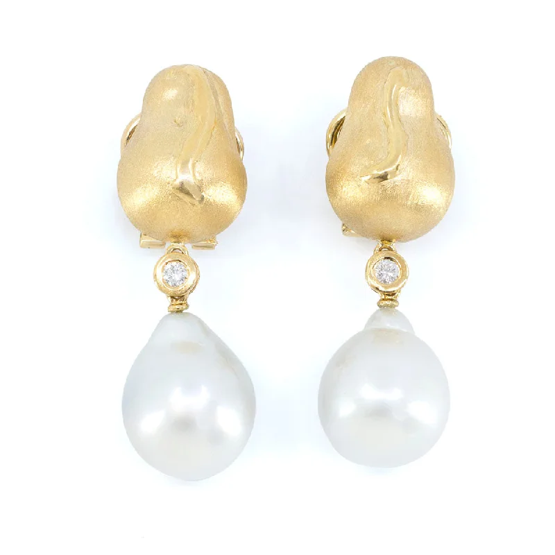 Chunky Drop Earrings-Nugget Earring with Baroque South Sea Pearls