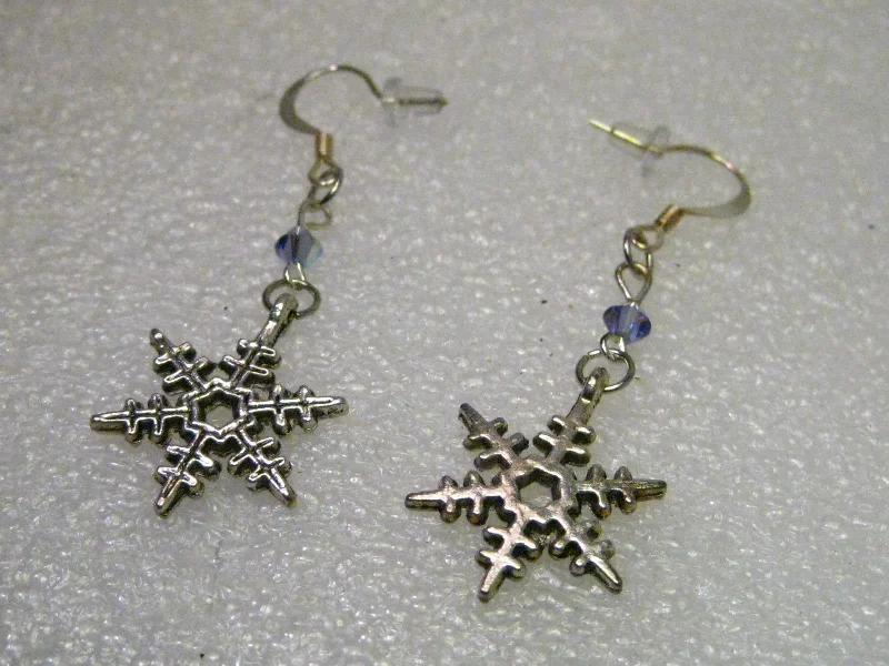 Unique Stud Earrings Set-Silver Tone  Snowflake Dangle Pierced Earrings, 2" with crystal accent