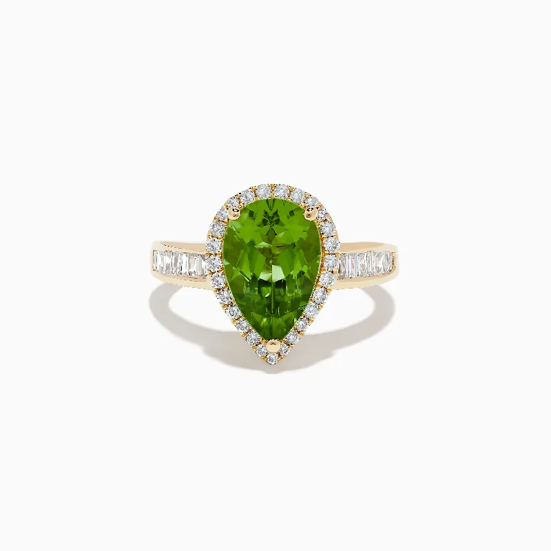 Promise rings for him-14K Yellow Gold Peridot and Diamond Teardrop Ring