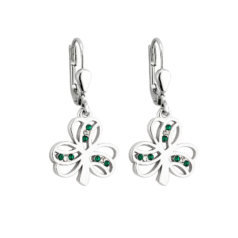 Large Dangle Earrings-Crystal Shamrock Drop Earrings