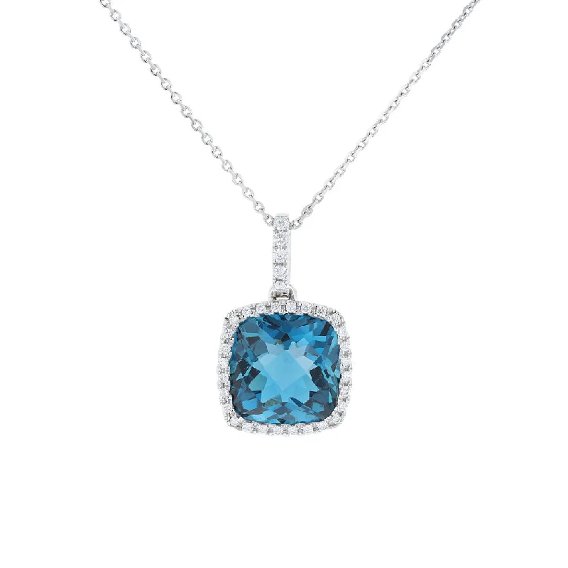 Christmas Gift Necklaces -London Blue Topaz & Diamond Halo Pendant