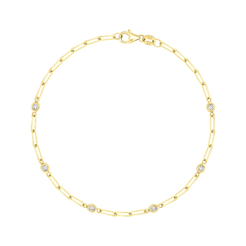 Bracelets For Women With Initials-14k Yellow Gold and Diamond Paperclip Chain Bracelet