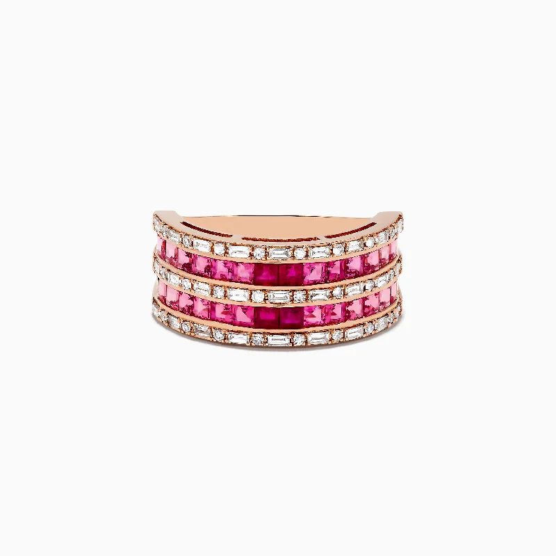 Titanium wedding rings-14k Rose Gold Princess Cut Pink Tourmaline and Ruby Ring 1.61 TCW