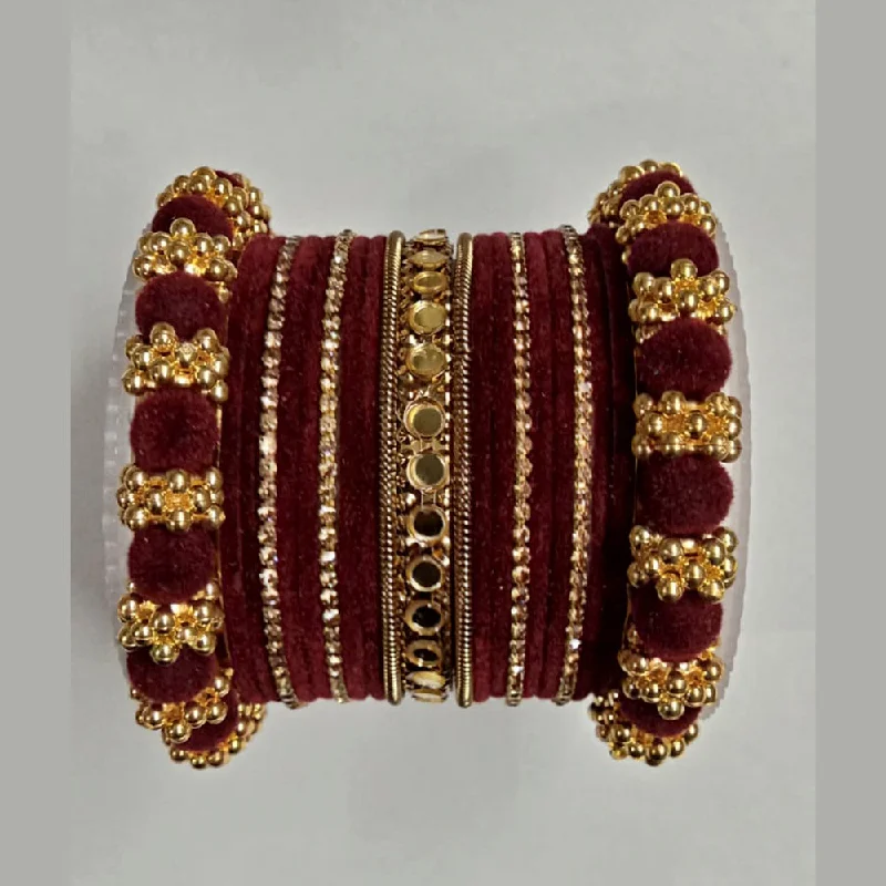 Elegant Gold Bangles Set For Women-Shree Asha Bangles Pack Of 12 Velvet Thread Bangles Set