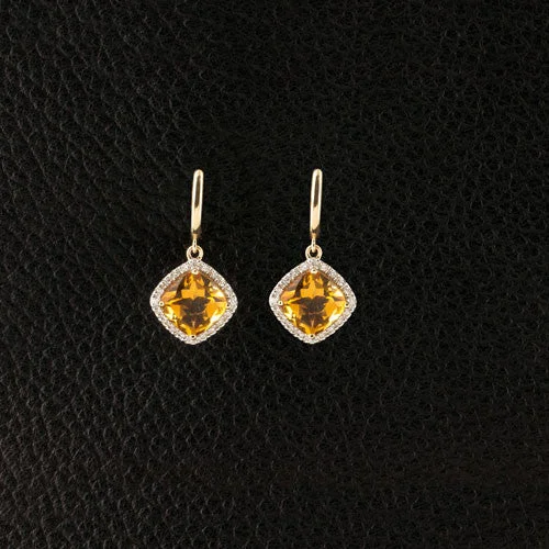 Bridal Hoop Earrings-Citrine & Diamond Dangle Earrings