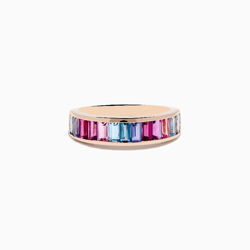 Custom engagement rings with sapphires and rubies-14K Rose Gold Multi Color Gemstone Band Ring