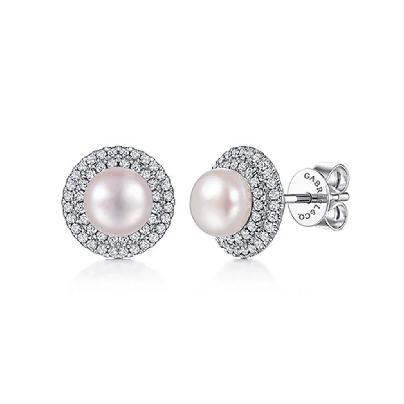 Blue Gemstone Earrings-Gabriel & Co 14k White Gold Diamond and Pearl Stud Earrings