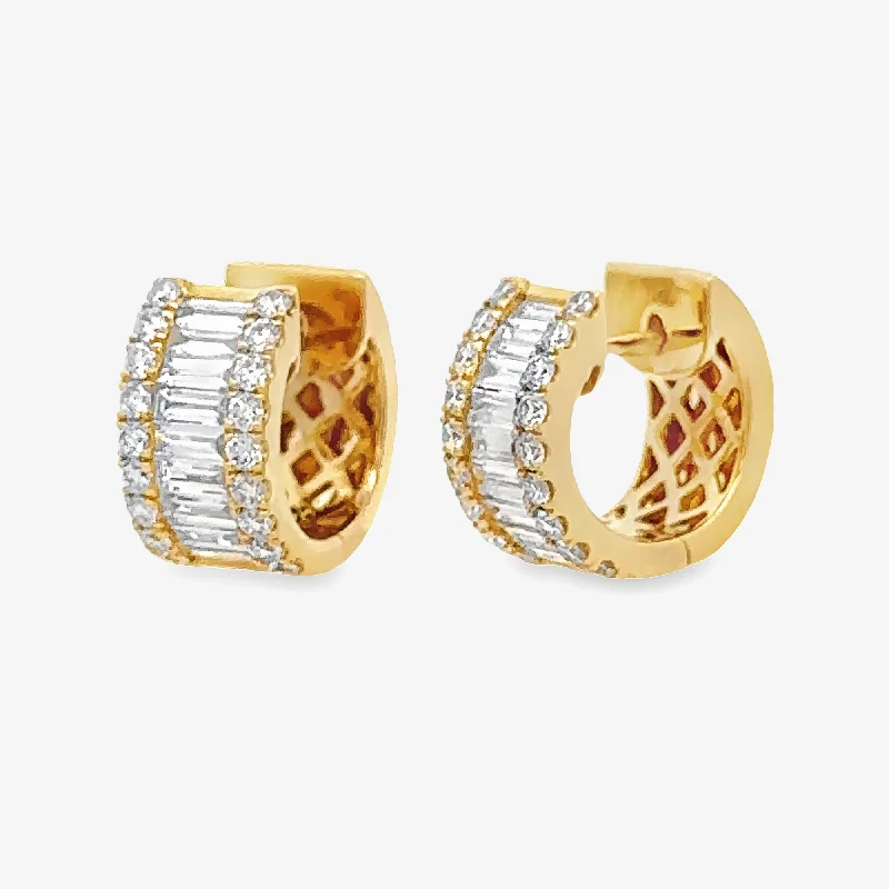 Large Hoop Earrings-1.25CT Baguette & Round Diamond Huggie Earrings