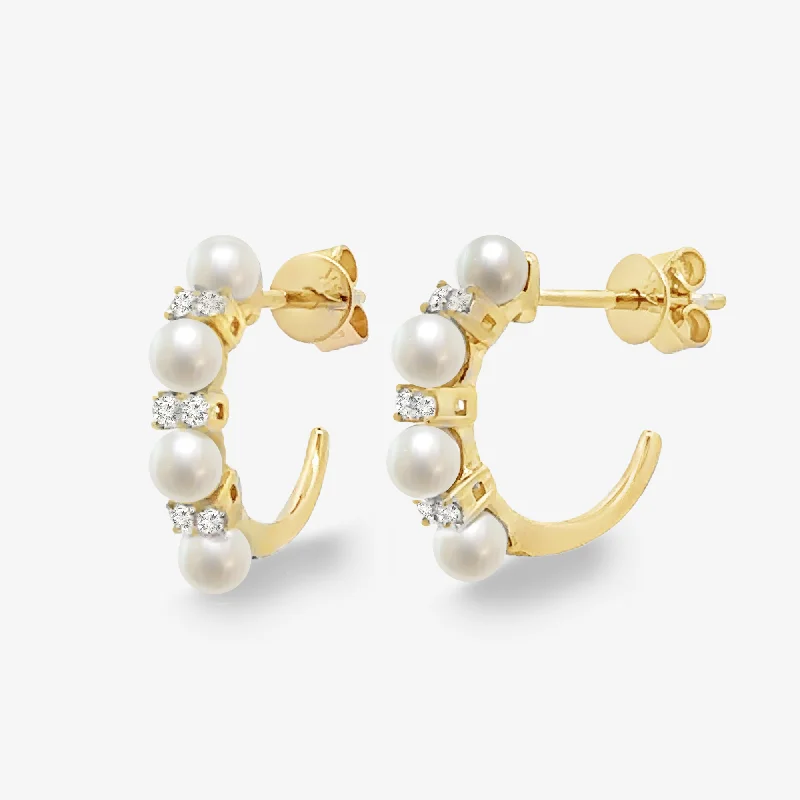 Simple Stud Earrings For Brides-3mm Pearl & Diamond Huggie Earrings