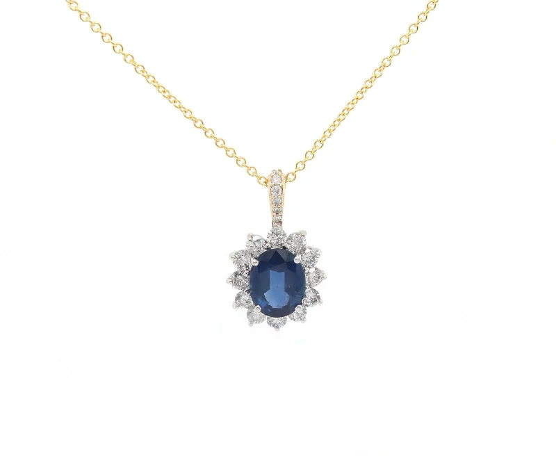 Monogram Necklaces -2.75ct Oval Sapphire and 0.40ctw Diamond Frame Pendant Necklace in 14K