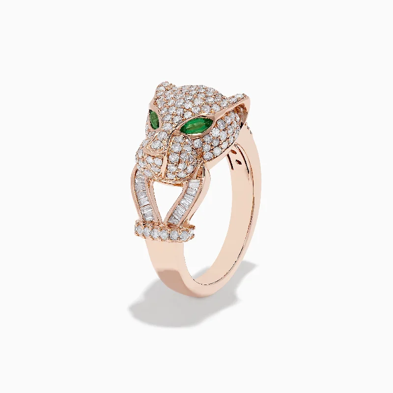 Unique promise rings-Signature 14K Rose Gold Emerald and Diamond Panther Ring