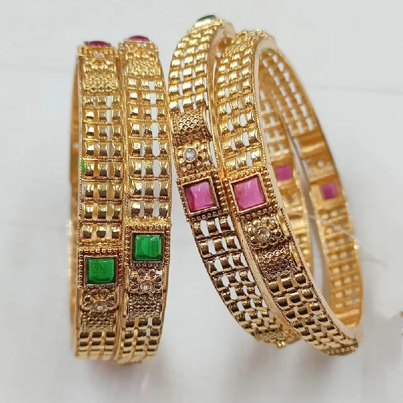 Traditional Gold Bangles For Brides-Padmawati Bangles Gold Plated Pota Stone Bangles Set