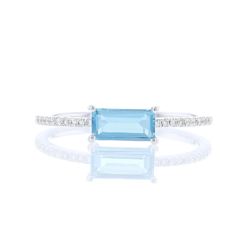 Custom gemstone engagement rings-Blue Topaz & Diamond Baguette Ring