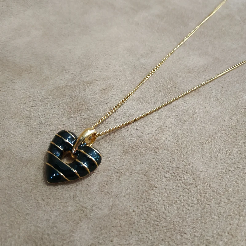 Custom Shape Pendant Necklaces -Black enamel Heart Pendant Necklace