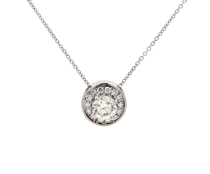 Layered Necklaces -0.96ctw Round Diamond Halo Pendant Necklace in 18K