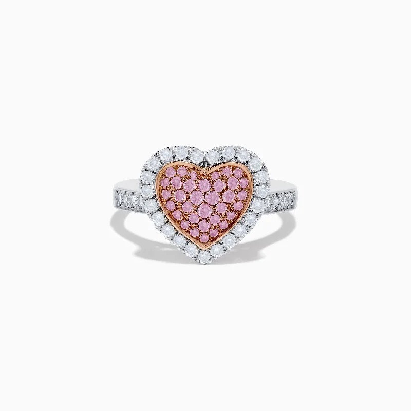 Affordable engagement rings with unique designs-Novelty 14K Two Tone Gold Pink and White Diamond Heart Ring