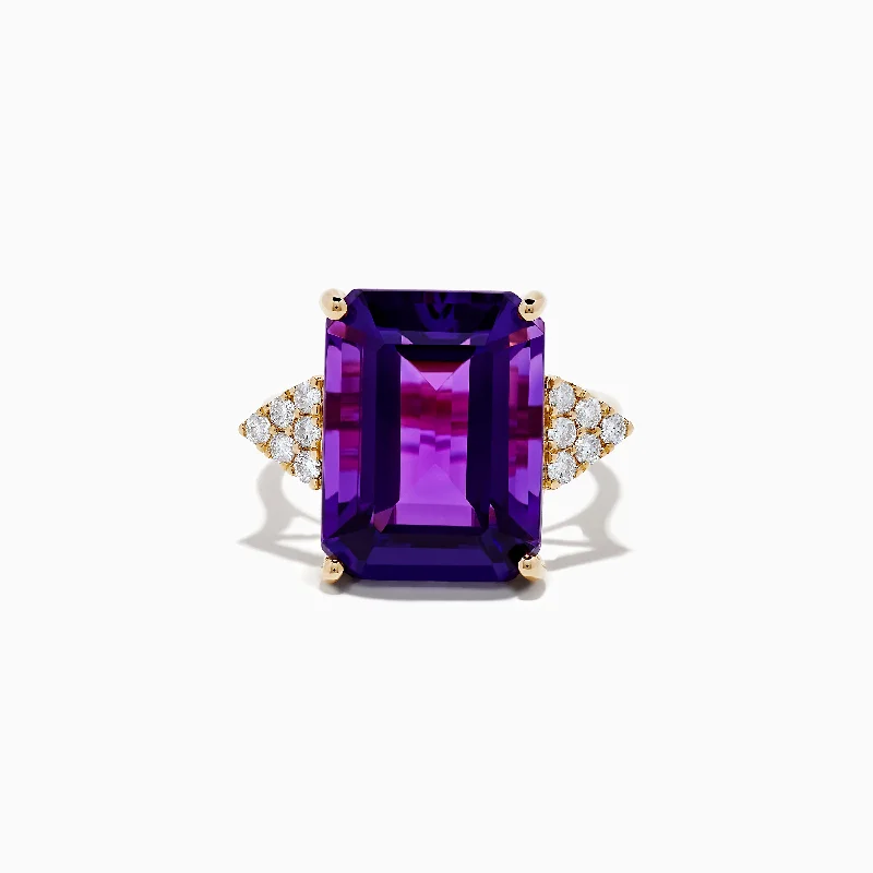 Adjustable rings-14K Yellow Gold Amethyst and Diamond Ring