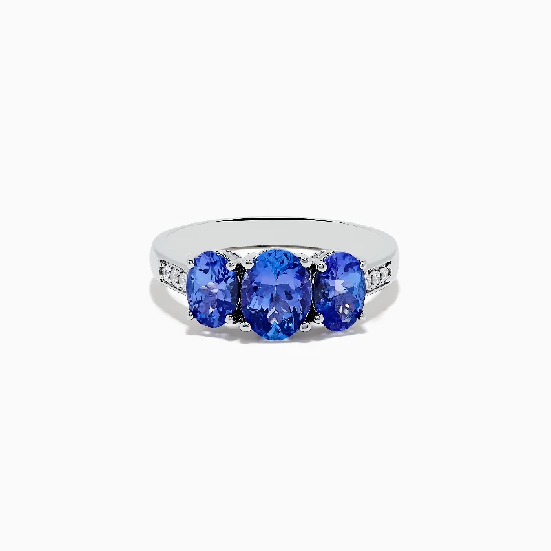 Women's wedding rings with gemstones-Nahla Siri Sterling Silver Diamond and Tanzanite Ring