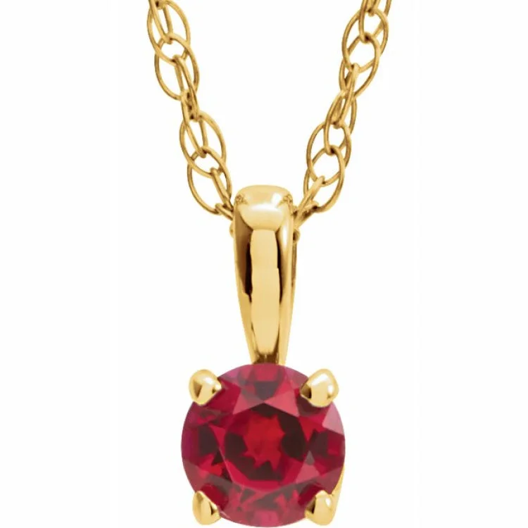 Colorful Necklaces -14K Yellow 3 mm Imitation Ruby Youth Solitaire 14" Necklace