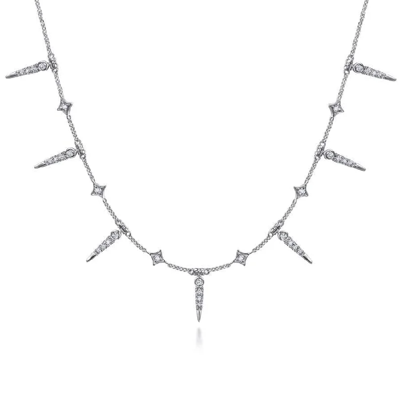 Simple Chain Pendant -Gabriel & Co. - NK6019W45JJ - 14K White Gold Alternating Diamond Spike Necklace