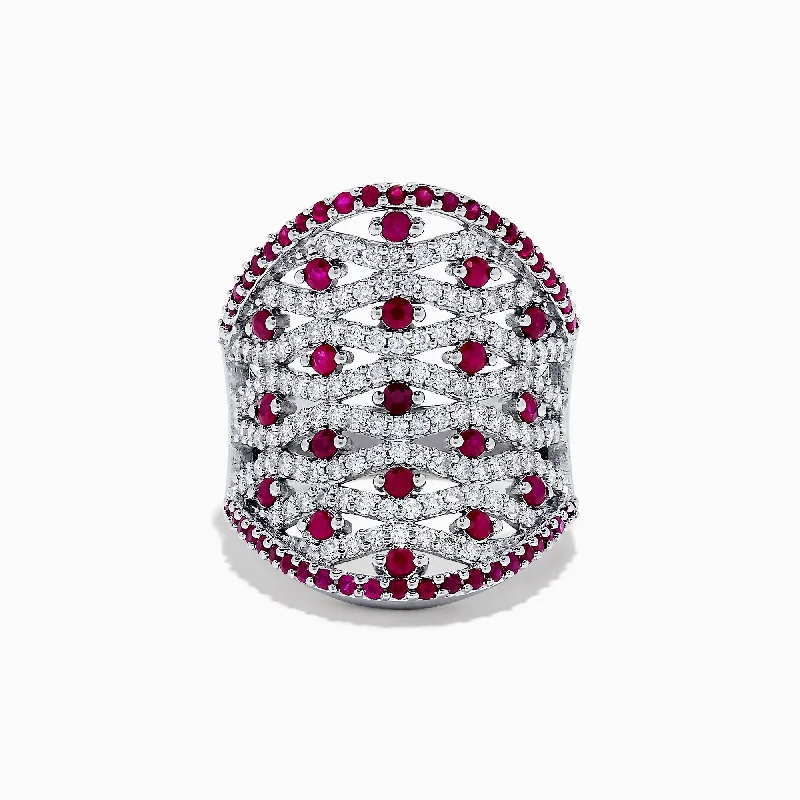 Men's rings-14K White Gold Ruby and Diamond Ring, 2.11 TCW