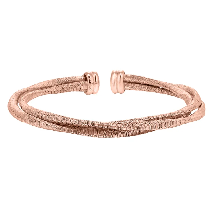 Pearl Bracelets For Weddings-Rose Gold Finish Sterling Silver Loosely Twisted Three Cable Cuff Bracelet