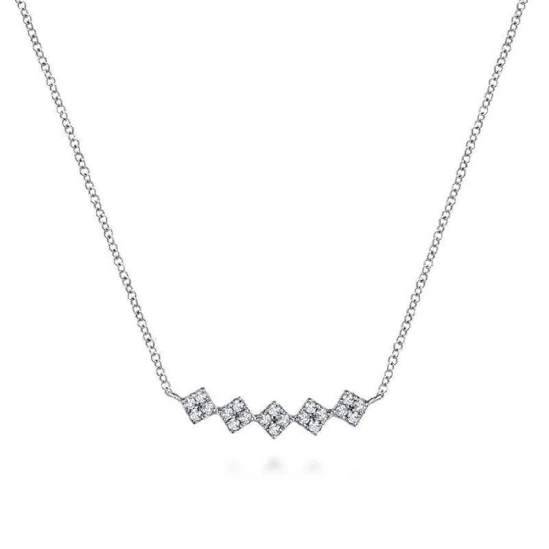 Custom Shape Necklaces -Gabriel & Co. - NK5795W45JJ - 14K White Gold Square Station Diamond Pav‚ Curved Bar Necklace