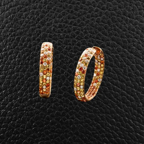 Tiny Stud Earrings-Orange & Yellow Sapphire Hoops