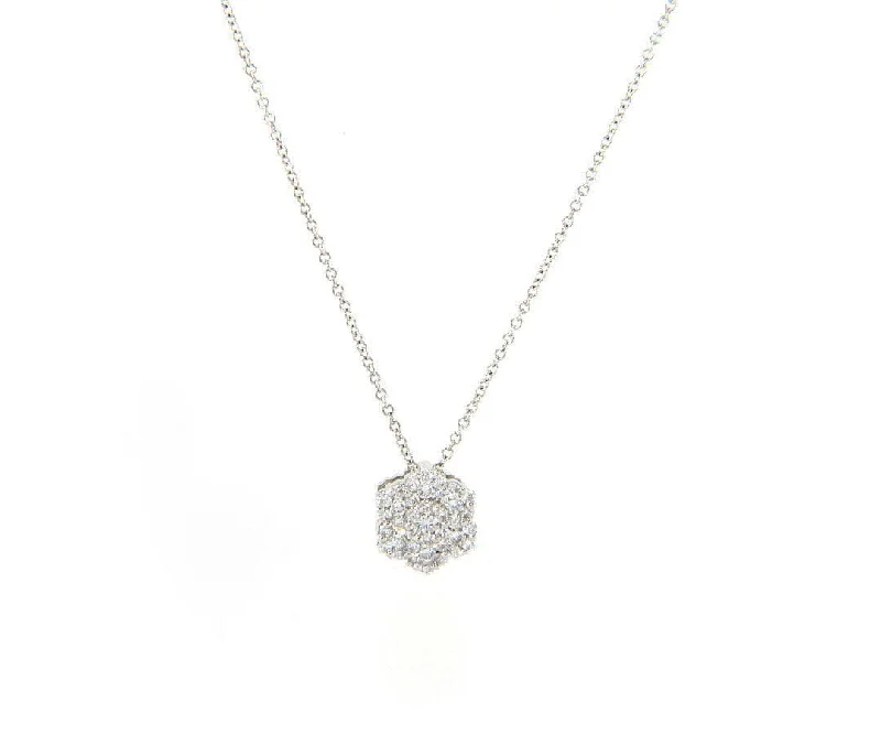 Zodiac Charm Necklaces -0.40ctw Diamond Hexagon Cluster Pendant Necklace in 18K