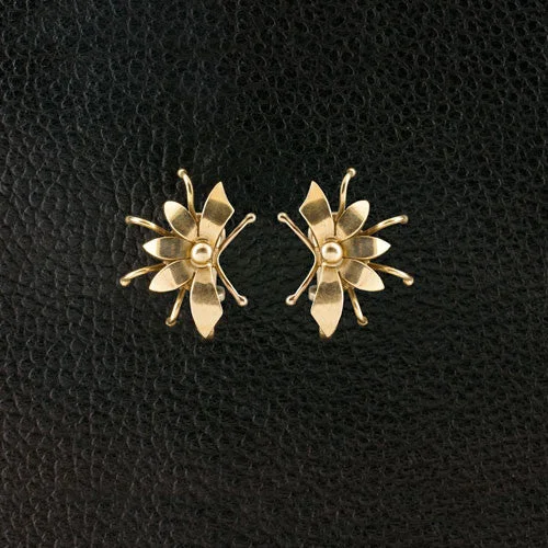 Party Earrings For Women-Gold Flower Estate Earrings