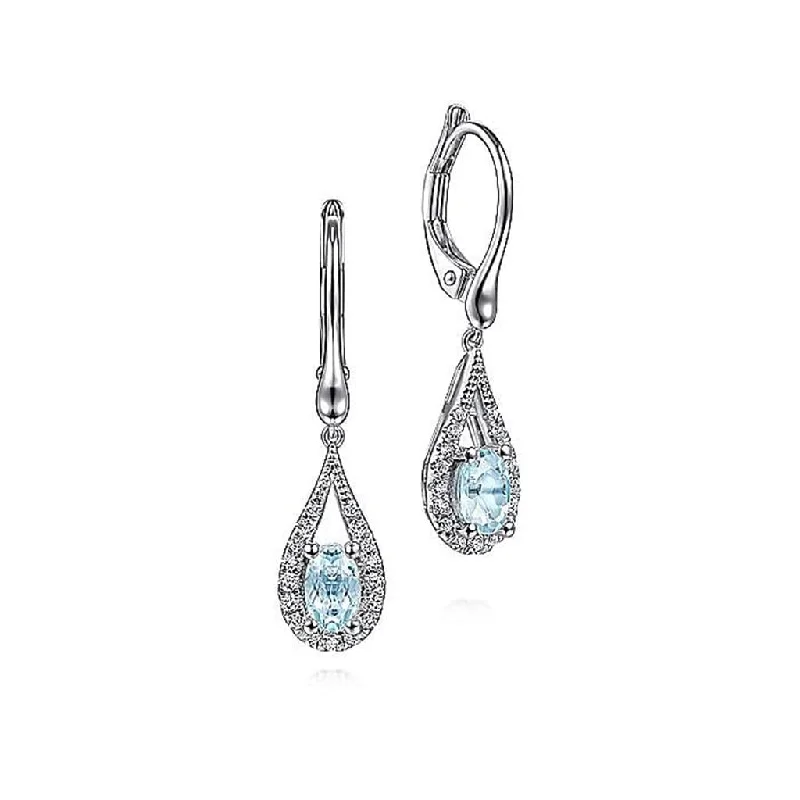 Designer Dangle Earrings-Gabriel & Co 14k White Gold Aquamarine and Diamond Drop Earrings