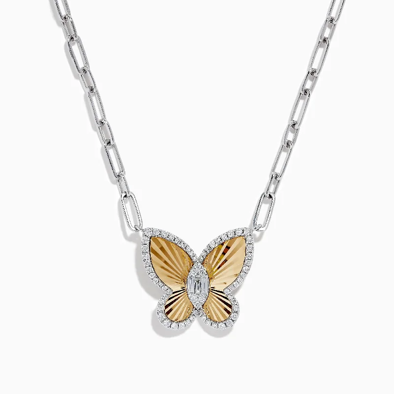 Monogrammed Chain Necklaces -14K Two-Tone Gold Diamond Butterfly Necklace