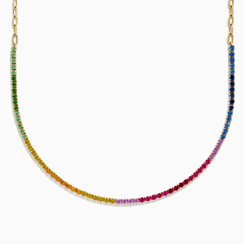 Anniversary Necklaces -Watercolors 14K Yellow Gold Multi Sapphire, Ruby, & Tsavorite Necklace