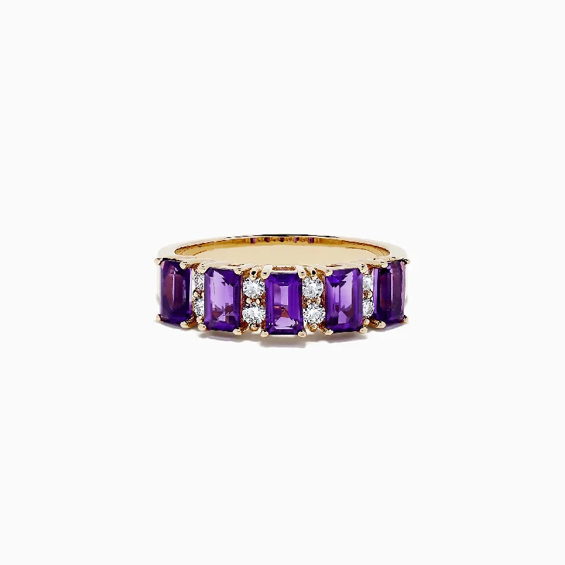 Men's fashion rings-14K Yellow Gold Amethyst and Diamond Ring, 1.14 TCW