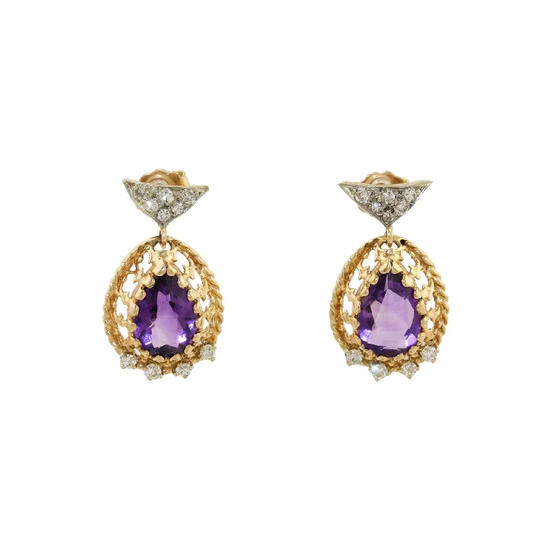 Colorful Earrings Set-10k Gold x Regal Amethyst & Diamond Earrings