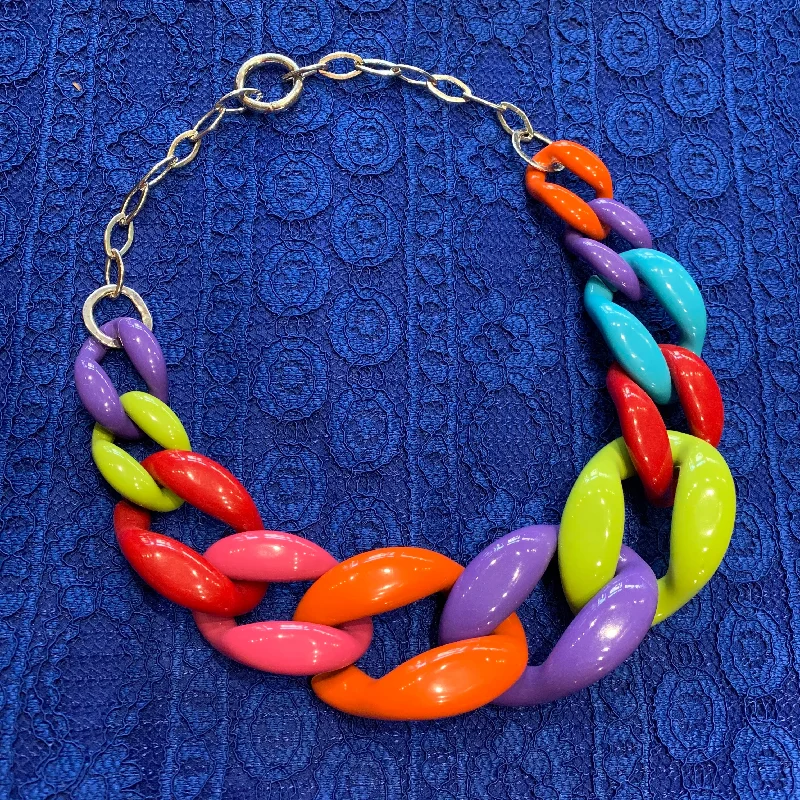 Beaded Gold Necklaces -Multi coloured Acrylic chain necklace