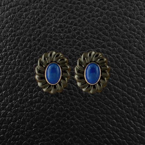 Wedding Earrings With Diamonds-Lapis & Onyx Estate Earrings